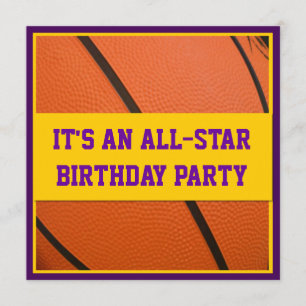 Purple and Yellow Basketball Birthday Party Invitation