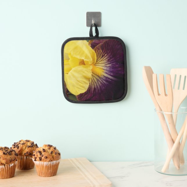 Purple and Yellow Bearded Iris Floral Pot Holder (Insitu(Hanging))