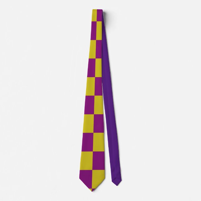Purple and Yellow Chequered Pattern Neck Tie (Front)