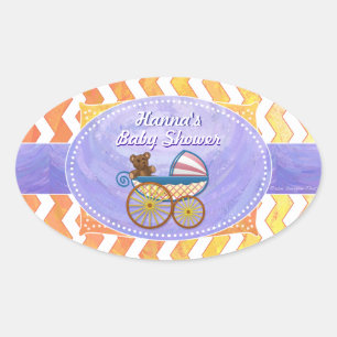 Purple and Yellow Chevron Custom Baby Shower Oval Sticker