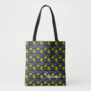 Purple and Yellow Daisies w/Black Background Tote Bag