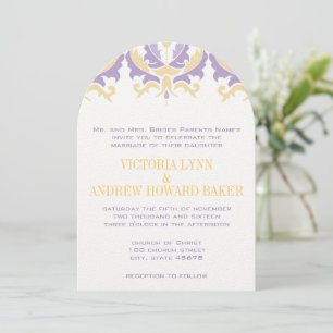 Purple and Yellow Damask Wedding Invitation