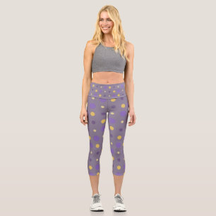 Purple and yellow dots capri leggings