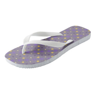 Purple and yellow dots flip flops