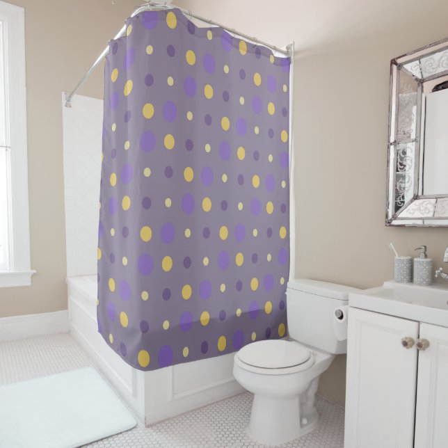 Purple and yellow dots shower curtain (In Situ)