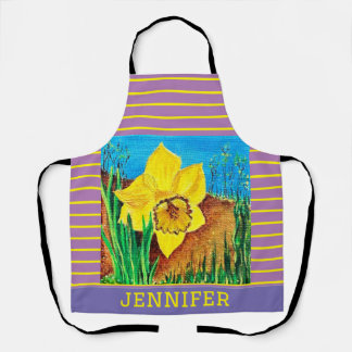 Purple and Yellow Floral All-Over Print Apron