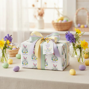 Purple and yellow floral bunny Happy Easter Wrapping Paper