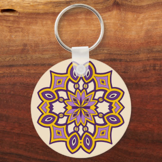 Purple and Yellow Flower Mandala Key Ring