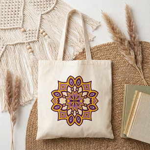Purple and Yellow Flower Mandala Tote Bag