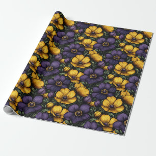 Purple and Yellow Flower Pattern Decoupage Wrapping Paper