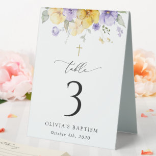Purple and Yellow Flowers, Baptism Table Numbers