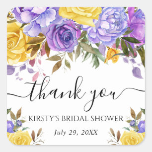 Purple and Yellow Flowers Bridal Shower Square Sticker