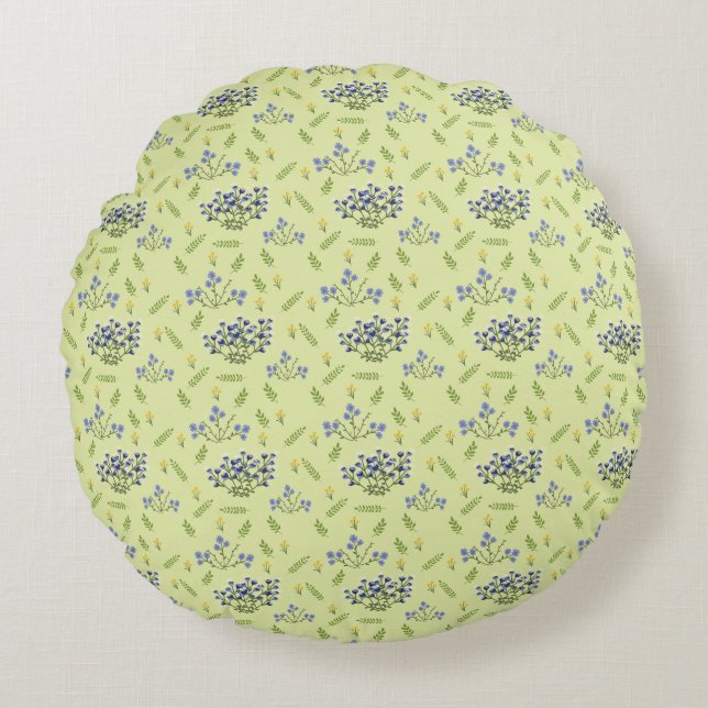 purple and yellow flowers pattern round cushion (Front)