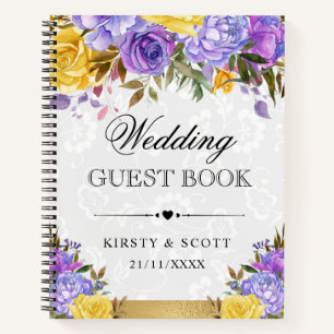 Purple and Yellow Flowers Wedding Guest Book