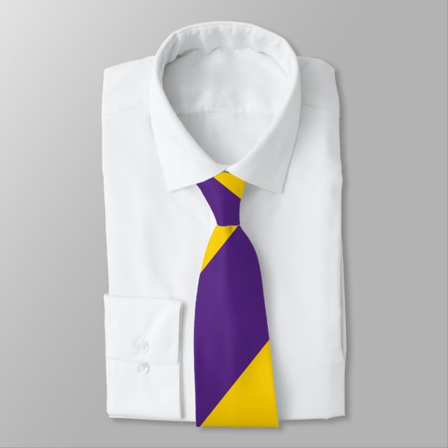 Purple and Yellow-Gold Broad Regimental Stripe Tie (Tied)