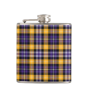 Purple and Yellow Gold Sporty Plaid Hip Flask