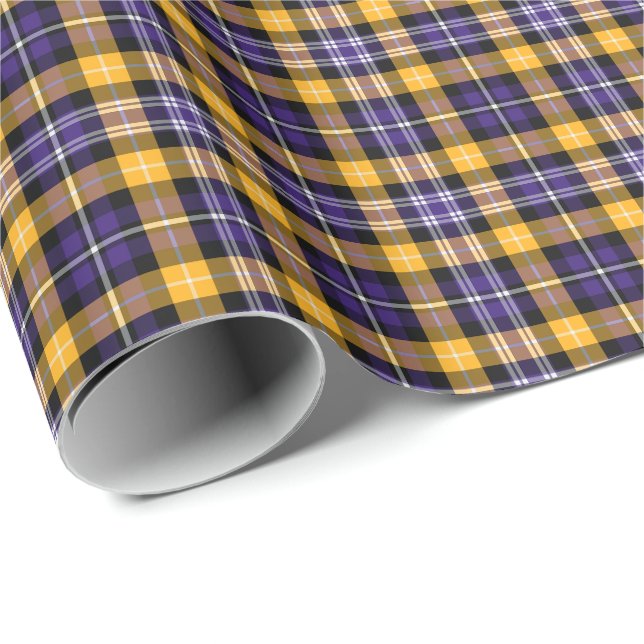 Purple and Yellow Gold Sporty Plaid Wrapping Paper (Roll Corner)