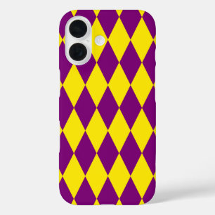 Purple and Yellow Harlequin Checkered Design iPhone 16 Case