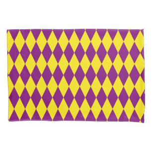 Purple and Yellow Harlequin Checkered Design Pillowcase