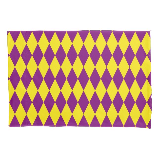Purple and Yellow Harlequin Checkered Design  Pillowcase (Front)