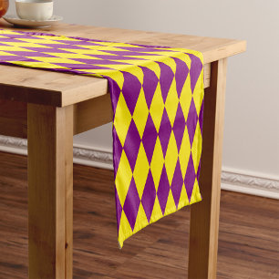 Purple and Yellow Harlequin Checkered Design Short Table Runner