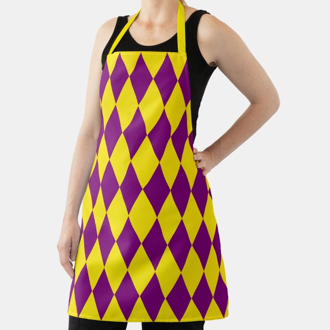 Purple and Yellow Harlequin Chequered Design  Apron (Creator Uploaded)