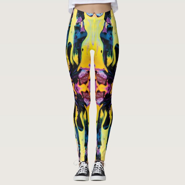 Purple and Yellow Interstellar Galactic Implosion  Leggings (Front)