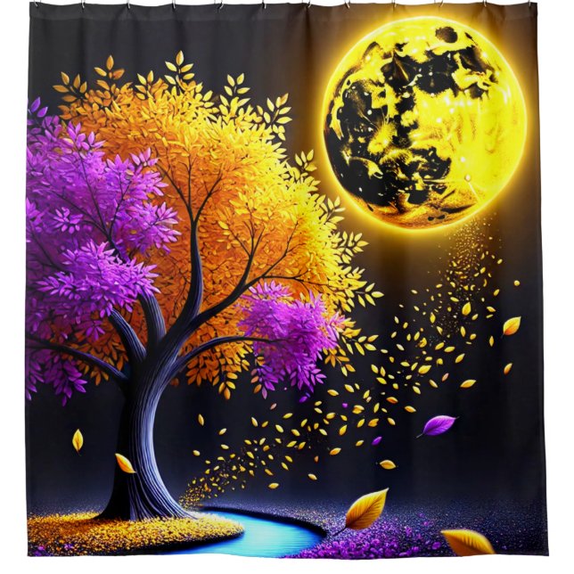Purple and Yellow Leaves Shower Curtain (Front)