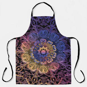 Purple and yellow mandala: hand-drawn design apron