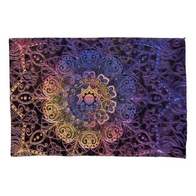 Purple and yellow mandala: hand-drawn design pillowcase (Front)