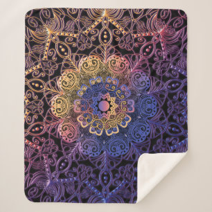 Purple and yellow mandala: hand-drawn design sherpa blanket