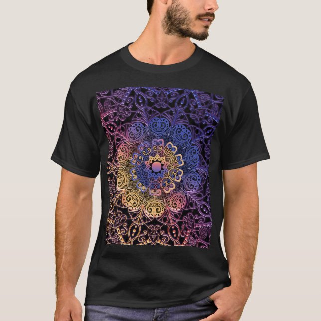 Purple and yellow mandala: hand-drawn design T-Shirt (Front)