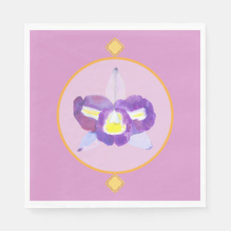 Purple and Yellow Orchid Paper Napkin