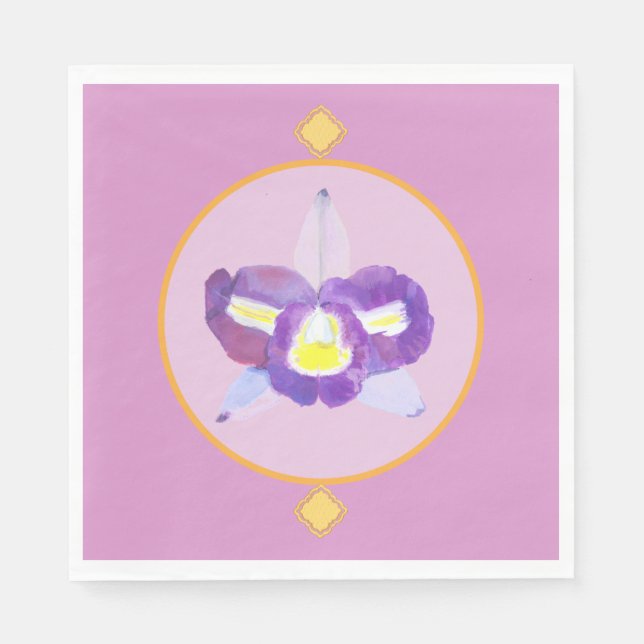 Purple and Yellow Orchid Paper  Napkin (Front)