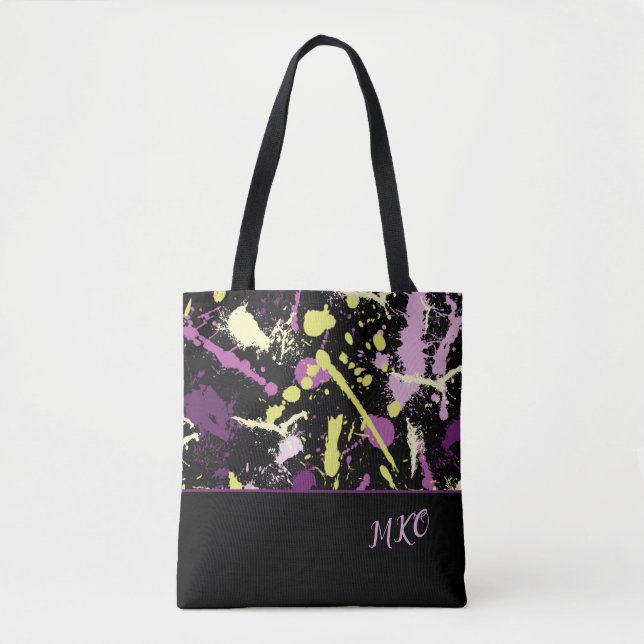Purple and Yellow Paint Splatter Tote Bag (Front)
