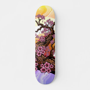 Purple and Yellow Paint Wave Cherry Blossom Skateboard
