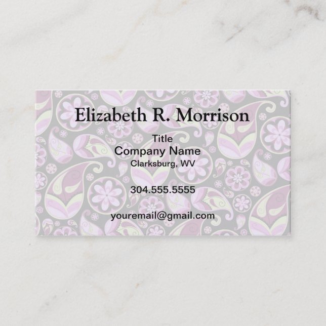 Purple and Yellow Paisley Business Card (Front)