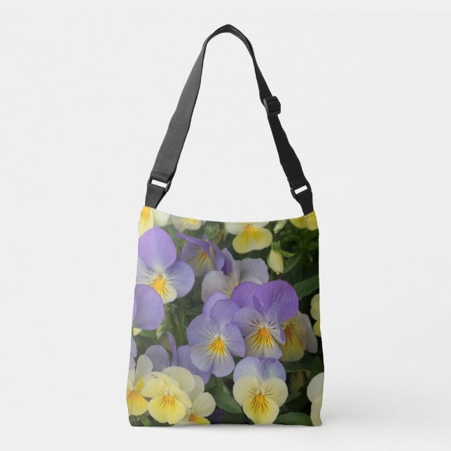 Purple and Yellow Pansies Personalised Crossbody Bag (Front)