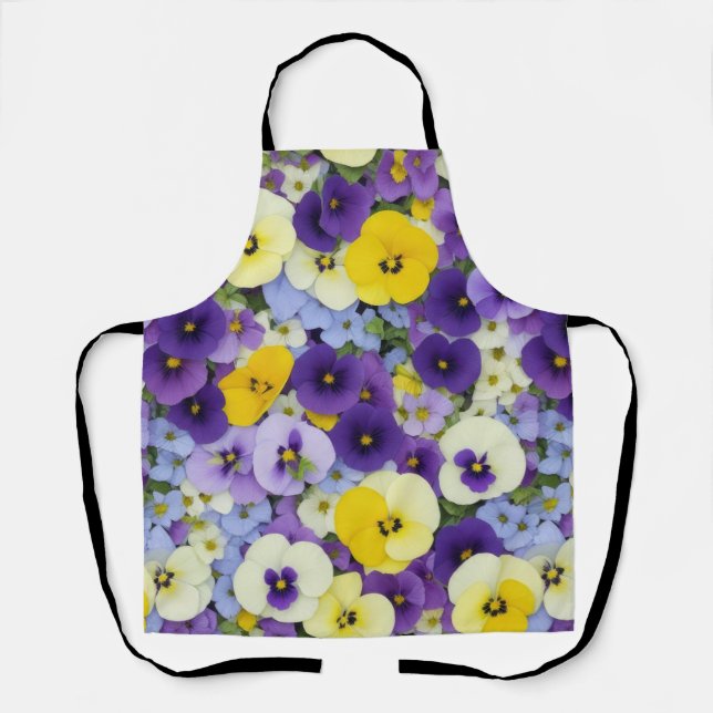 Purple and Yellow Pansy Flowers Apron (Front)