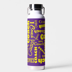 Purple and Yellow Personalised Coach Gift Name Art Water Bottle