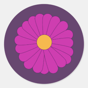 Purple and Yellow Retro Daisy Flower Classic Round Sticker