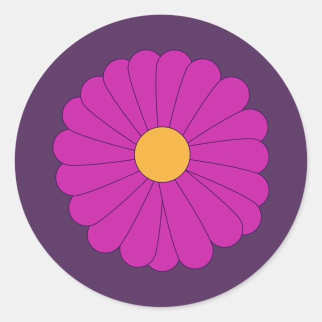Purple and Yellow Retro Daisy Flower Classic Round Sticker (Front)
