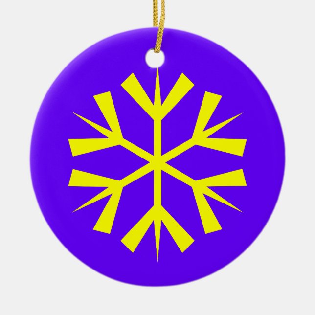 Purple and Yellow Snowflake Ceramic Tree Decoration (Front)