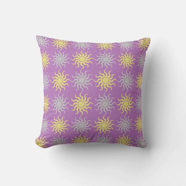 Purple and yellow sun pattern throw pillow (Front)