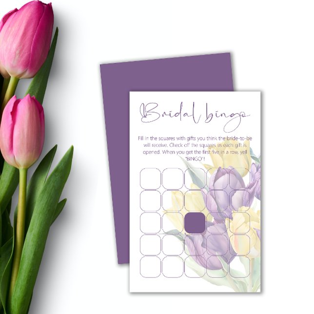Purple and yellow tulips bridal shower bingo game (Creator Uploaded)