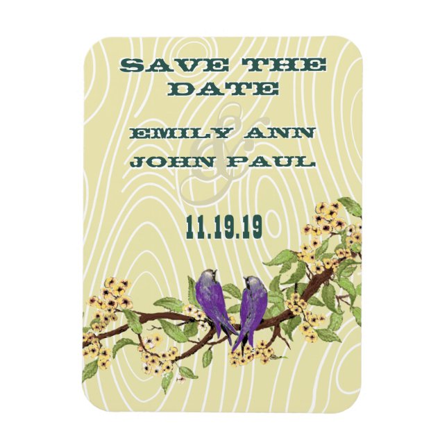 Purple and Yellow Vintage Love Bird Magnet (Vertical)