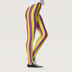 Purple and Yellow Vintage Stripes Leggings
