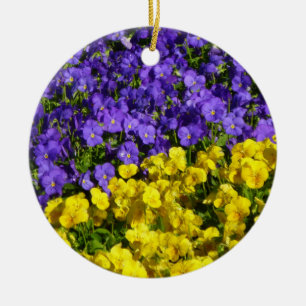 Purple and Yellow Violas Colourful Floral Ceramic Tree Decoration