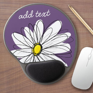 Purple and Yellow Whimsical Daisy Custom Text Gel Mouse Mat