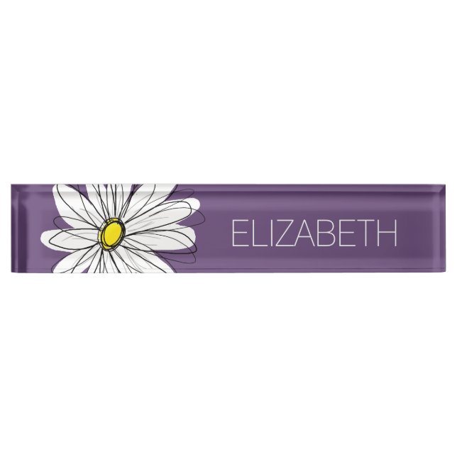 Purple and Yellow Whimsical Daisy Custom Text Nameplate (Front)